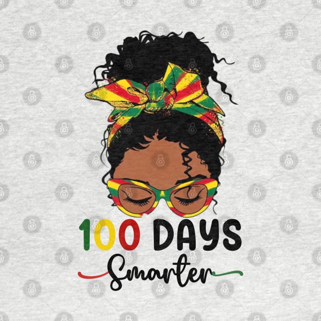 100 Days Smarter teacher Girls Messy Bun Black History Month by SamCreations